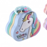 Pușculiță din tablă – poșetă cu unicorn cu lacăt 15 × 14 cm