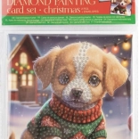 Pictură cu diamante – felicitare de Crăciun Căţel şi pisicuţă 13×13 cm (set CRAFT ID)