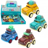 Mașinuță de călătorie retro din metal cu mecanism cu arc și capotă săltăreață