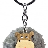 Breloc din lemn cu pompon Hipopotam