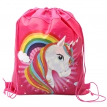 Rucsac școlar pentru pantofi și îmbrăcăminte cu motiv de unicorn și curcubeu roz 35x27 cm