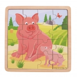 Puzzle din lemn BIGJIGS TOYS – purceluș cu purceluș, 16 piese