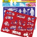 Șabloane de desen cu motive de mijloace de transport și oameni