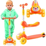 Trotinetă cu trei roți cu roți LED și șezut – pisicuță, portocaliu