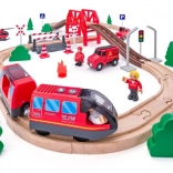 Pistă de tren pompieri din lemn, 60 piese