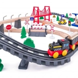 Cale ferată din lemn cu locomotivă pe baterii, 80 de piese