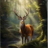 Pictură cu diamante Cerb lângă pârâul din pădure 30x40 cm