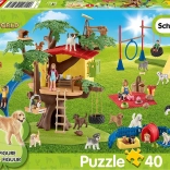 Puzzle SCHMIDT SCHLEICH căței fericiți, 40 de piese + figurină