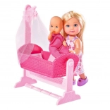 Păpușa Evi Love cu bebeluș și leagăn