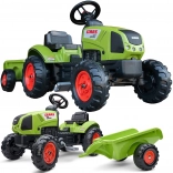 Tractor Falk Claas verde cu pedale și remorcă cu claxon pentru copii de la 2 ani