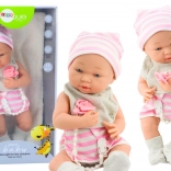 Păpușă Bébéu în Haine Alb-Roz cu Căciuliță și Suzeta