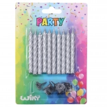 Set de lumânări cu suporturi, argintiu, 10 + 10 bucăți