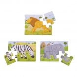 Puzzle din lemn 3‑în‑1 Safari animale BIGJIGS TOYS