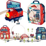 woopie cale ferată electrică 2în1 pliabilă în valiză, 87 piese, lungime 3,5 m