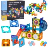 Set de construcție magnetică 3D cu tobogan cu bile luminat, 49 piese