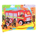 Puzzle din lemn pompieri 9 piese Bigjigs Toys