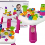 Măsuță educațională interactivă pentru copii cu tobogan pentru bile și forme – roz