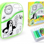 Rucsac de colorat Krtek cu fundal verde 30 cm + 8 markere