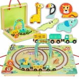 Tooky Toy set de tren din lemn ZOO în valiză cu vagoane magnetice