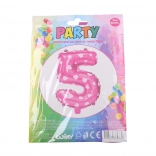 Baloană cifră 5 roz cu inimioare 82 × 47 cm