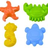 Forme marine pentru nisip, set 4 bucăți: crab, țestoasă, stea de mare, căluț de mare - galben, verde