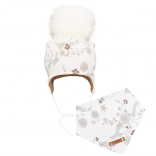 Set de iarnă pentru fetițe NEW BABY Special One: căciulă cu ciucure și bandană pentru gât, model floral