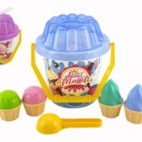 Set din plastic pentru nisip Sweet Muffin cu găleată, lopățică și forme de înghețată