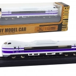 Model de tren metalic de colecție 1:48 alb‑violet