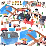 Sistem de cale ferată din lemn cu tren urban 100 de bucăți