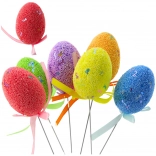 Ouă de Paște pe bețișor cu fundiță, set colorat 6 buc