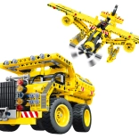 Set de construcție basculantă de marfă și avion 2‑în‑1 37 cm