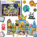 Woopie set de construcție 3D magnetic și luminos – lumea animalelor, 124 piese