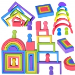 Puzzelă Montessori din lemn – forme geometrice colorate și figurine