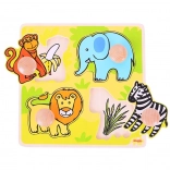 Bigjigs Toys primul meu puzzle de încastru safari (din lemn, 4 piese)
