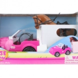 Mașină pentru păpuși cu remorcă și cal