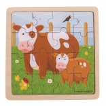 Bigjigs Toys puzzle din lemn Văcuță cu vițel – 16 piese