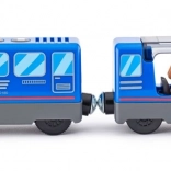 Tren personal cu mecanic de locomotivă și pasageri pe baterii