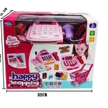 Casă de marcat cu cărucior de supermarket și cumpărături