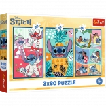 Puzzle Lilo & Stitch: Trei Puzzle într-unul - Stitch 3x80 Piese