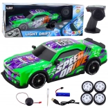 Mașină sport RC cu caroserie iluminată și drift – verde
