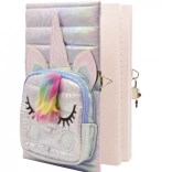 jurnal unicorn cu buzunăraș alb, lacăt și cheiță, A5