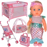 Woopie păpușă bebeluș sirenă cu set 18 în 1