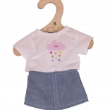 Bigjigs Toys tricou alb cu fustă din denim pentru păpușă 28 cm