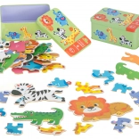 Puzzle pentru copii în cutie metalică – animale din safari, 25 piese