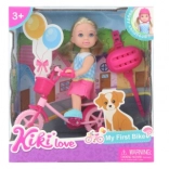 Păpușă cu bicicletă și cască