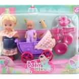 Păpușă cu cărucior și accesorii