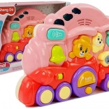 Locomotivă interactivă roz cu animale și efecte de lumină