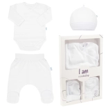Set pentru nou-născut din 3 piese NEW BABY I AM alb 56 (0–3 luni)
