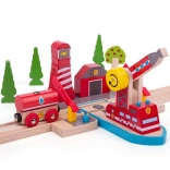 Set de salvare din lemn Bigjigs Rail Pompieri