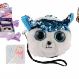 Portofel textil pentru fete cu animaluț, paiete și accesorii pentru păr